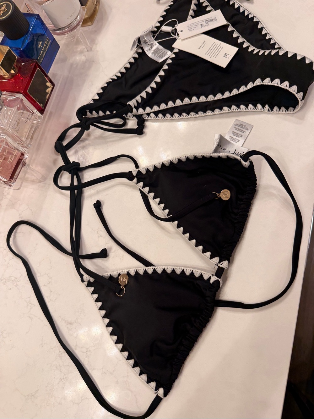 Milly Black Bikini Top with White Crocheted Trim